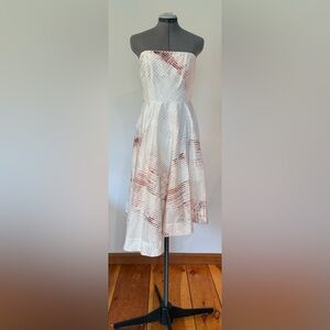White and Pink Strapless Dress with Asymmetrical Hemline